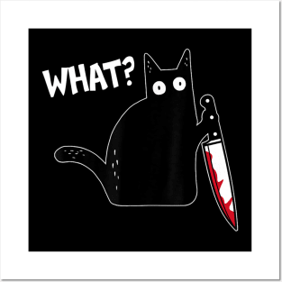 What Murderous Cat Holding Knife Funny Halloween Costume Posters and Art